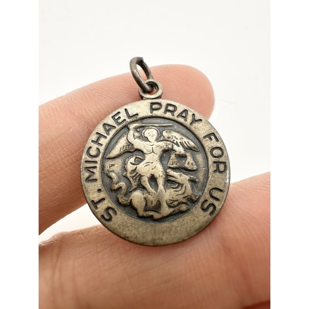 Vintage Sterling Silver Saint St. Michael Pray for Us Charm Pendant